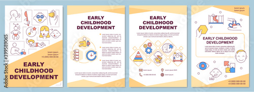 Early childhood development brochure template. Toddler, preschool. Flyer, booklet, leaflet print, cover design with linear icons. Vector layouts for magazines, annual reports, advertising posters