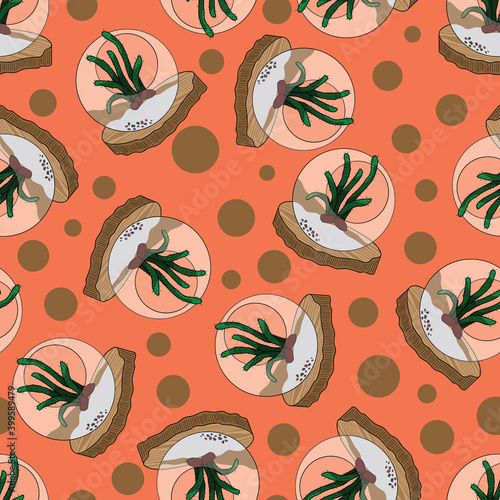 Succulent in a Glass Terrarium House Plant Vector Seamless Pattern