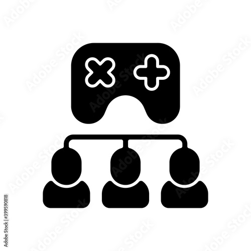 Tournament black glyph icon. International e sports, videogame championship silhouette symbol on white space. Competitive or cooperative online game, multiplayer mode. Vector isolated illustration