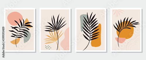 Collection of contemporary art posters Botanical wall art Abstract leaves foliage organic shapes. vector set Design for print cover wallpaper social media