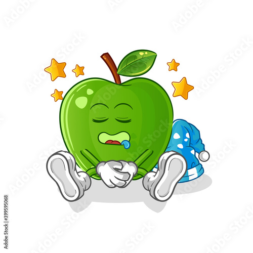 green apple sleeping character. cartoon mascot vector