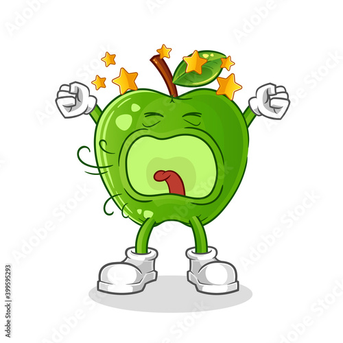 green apple yawn character. cartoon mascot vector