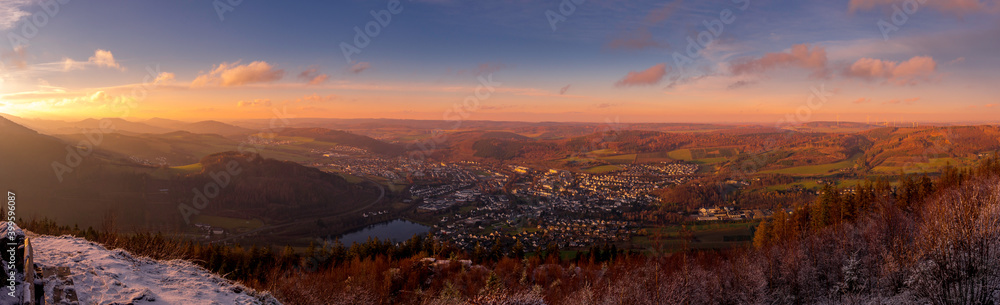 Panorama of the city of Olsberg in the Sauerland Mountains in Germany in winter