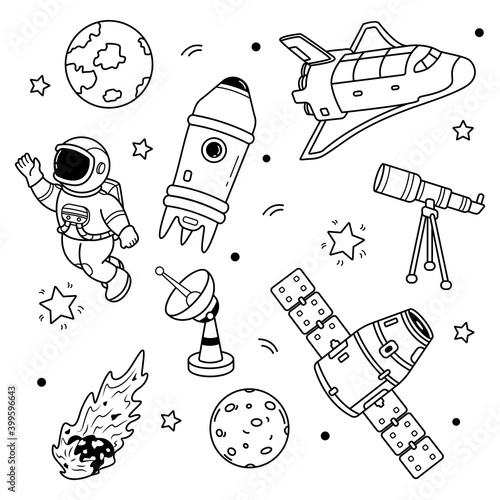 Hand drawn outer space doodle elements