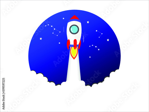 Innovativer Startup Blauer Banner Business concept the rocket flies up first into space. Vector graphics