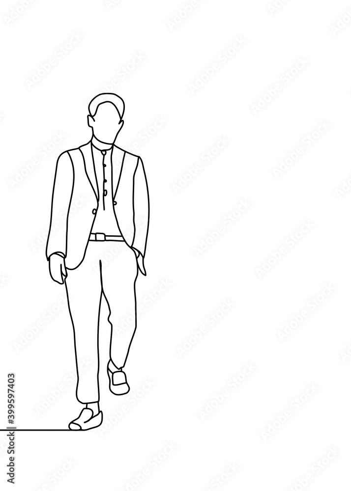 One continuous line drawing, man walking a day One continuous line drawing, man walking a day