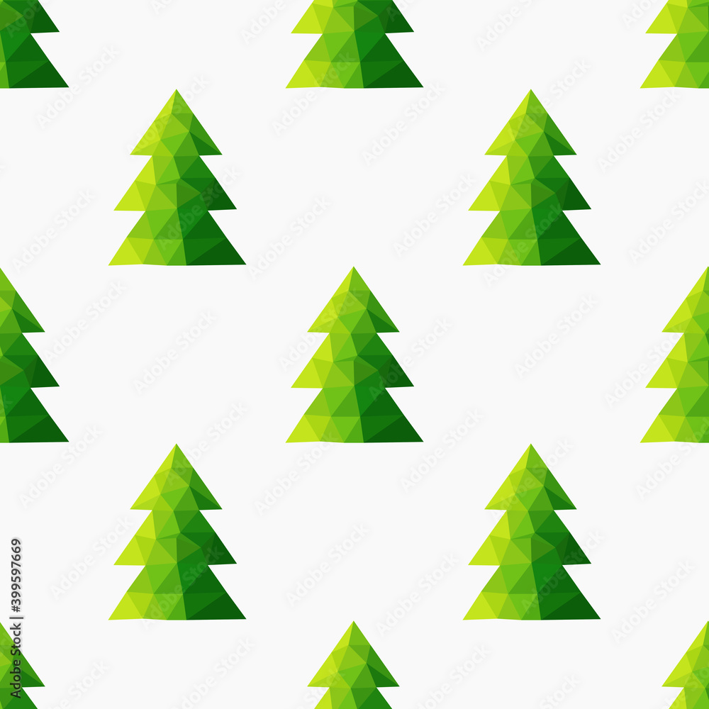 Fototapeta premium Polygonal Christmas trees green seamless pattern.