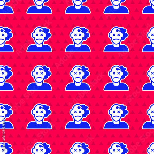 Blue Murder icon isolated seamless pattern on red background. Body, bleeding, corpse, bleeding icon. Concept of crime scene. Vector.