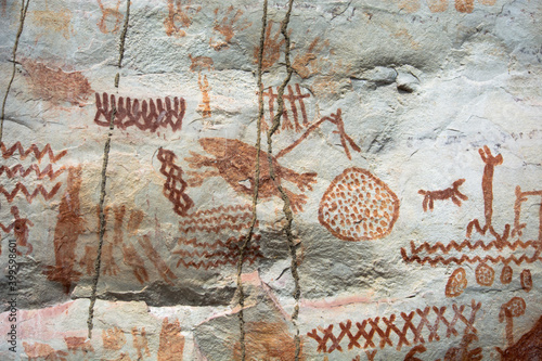 Obraz na plátně Detail of the paintings on a rock in La Lindosa, Guaviare