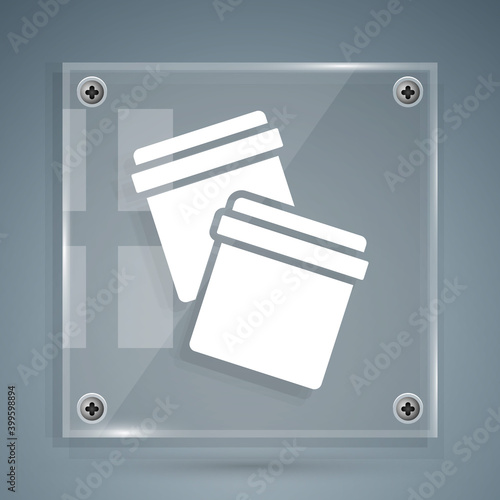 White Plastic bag with ziplock icon isolated on grey background. Square glass panels. Vector.