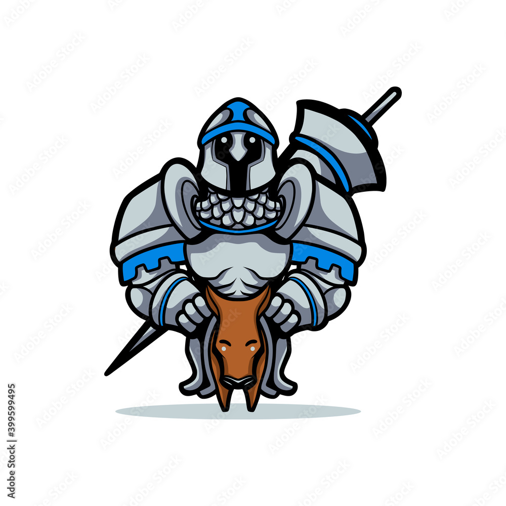 Fototapeta premium Illustration hand drawing character knight and horse with cartoon style