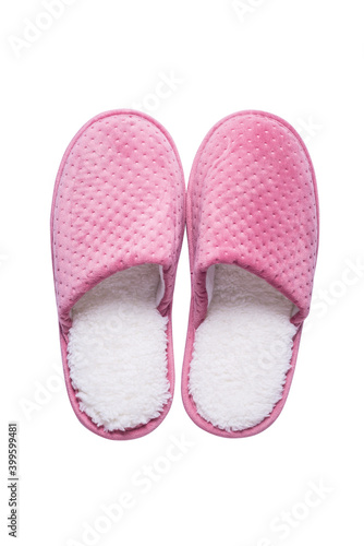 Pink fabric, textile, soft woman slippers, isolated