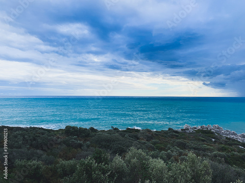Stormy weather at the sea, azure water