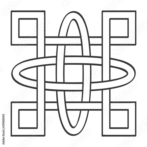 monochrome icon with Celtic knot art and ethnic ornaments