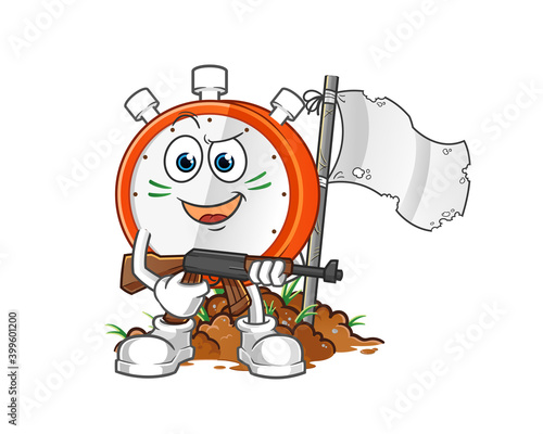 alarm clock army character. cartoon mascot vector