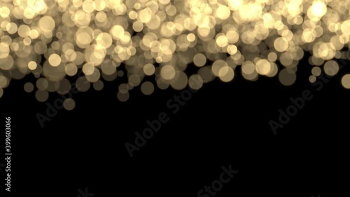 Golden Christmas lights falling out focus 3D graphic background.
