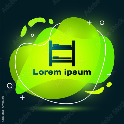 Black Hotel room bed icon isolated on black background. Abstract banner with liquid shapes. Vector.