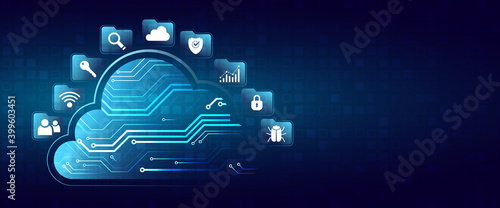 Hi-tech cloud connection technology background. Cloud computing concept. Futuristic business network concept.