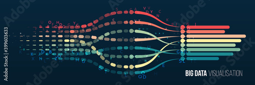 Data array visual concept for website. Big data connection complex. Big data visualization banner. Abstract background with lines array and binary code. Connection structure.