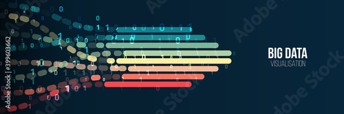 Big data visualization banner. Abstract background with lines array and binary code. Connection structure. Data array visual concept for website. Big data connection complex.