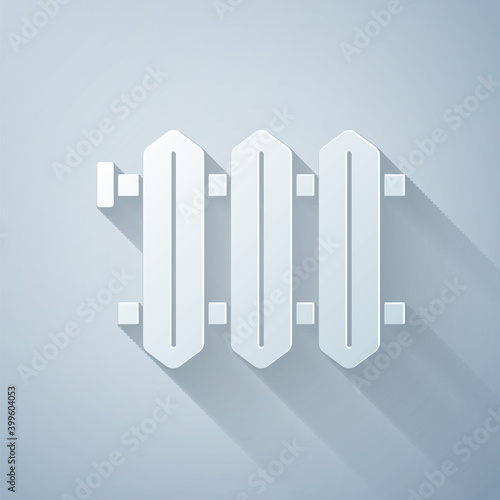 Paper cut Heating radiator icon isolated on grey background. Paper art style. Vector.