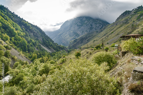 Cloudy view of mountains in North Osetia Alania, North Caucasus, Russia