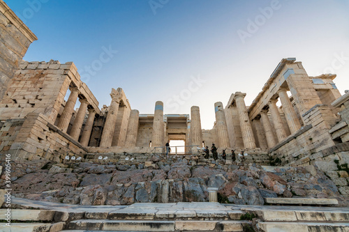 The Acropolis of Athens from the remains of Propylaea, a monumental gateway in Greek architecture. photo