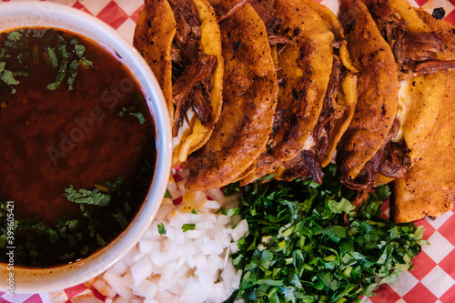 Birria tacos with beans
