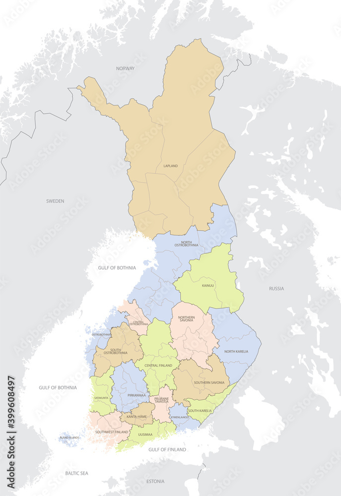 Finland location map in Europe with administrative divisions of the ...