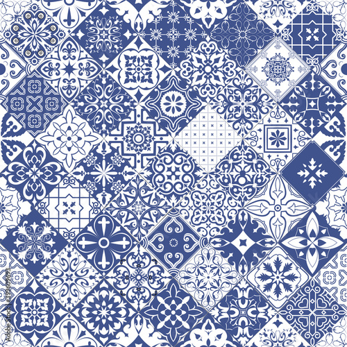 Seamless tiles background in portuguese style. Mosaic pattern for ceramic in dutch, portuguese, spanish, italian style.