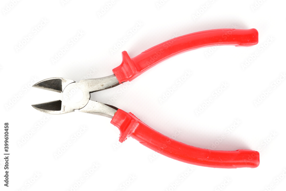 Nippers with red plastic handles isolated on white Nippers with red plastic handles isolated on white