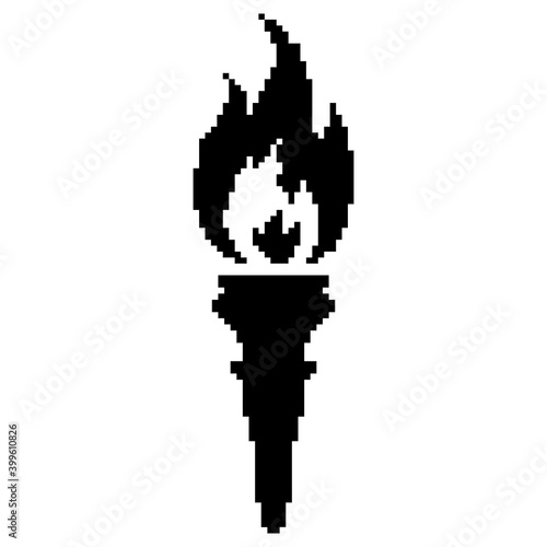 Pixel torch icon. Pixel art 8 bit 