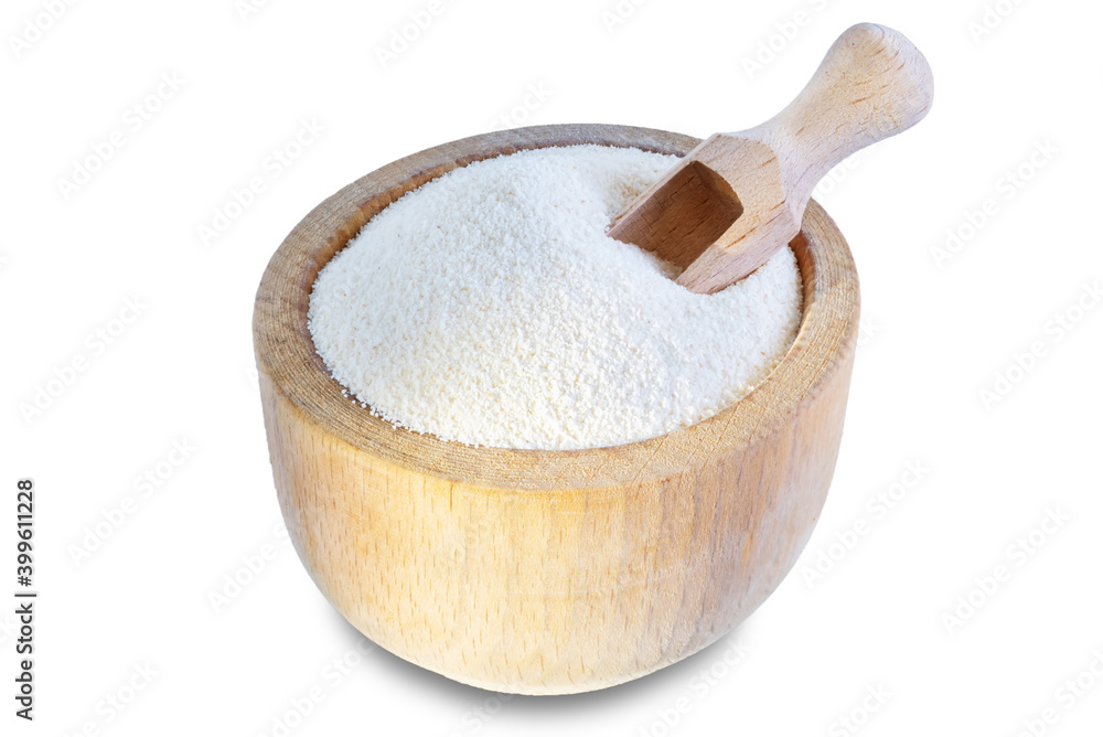 Semolina cereal in a bowl on a white isolated background Semolina cereal in a bowl on a white isolated background