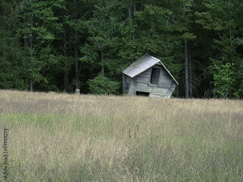 A crumbling wooden hut on a meadow in the Ore Mountains