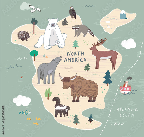 Animals of north America hand drawn vector illustrations set