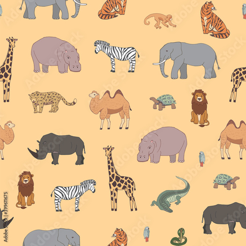 African animals map vector hand drawn seamless pattern.