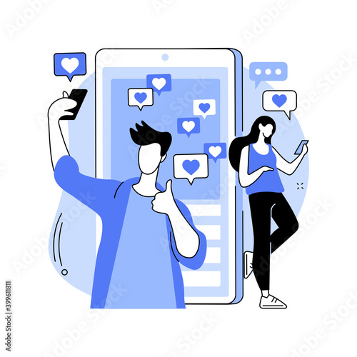 Likes addiction abstract concept vector illustration. Addicted to likes, thumbs-up dependence, social media madness, selfie addiction, posting photos, self esteem problem abstract metaphor.