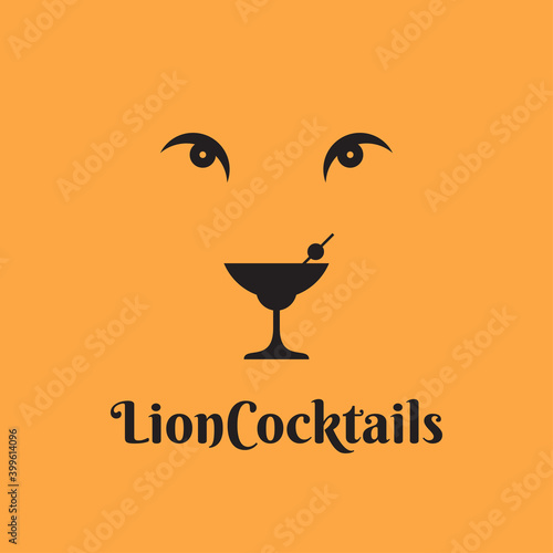 Cocktail glass logo. Lion cocktail concept yellow