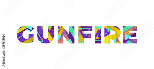 Gunfire Concept Retro Colorful Word Art Illustration