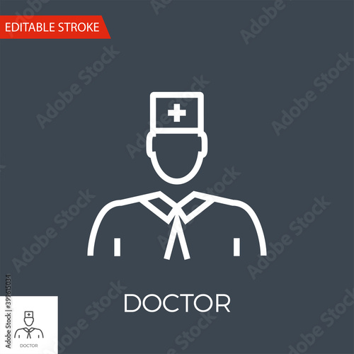 Doctor Thin Line Vector Icon. Flat Icon Isolated on the Black Background. Editable Stroke EPS file. Vector illustration.