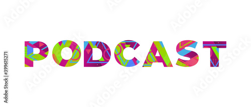Podcast Concept Retro Colorful Word Art Illustration