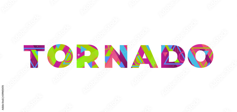 Tornado Concept Retro Colorful Word Art Illustration