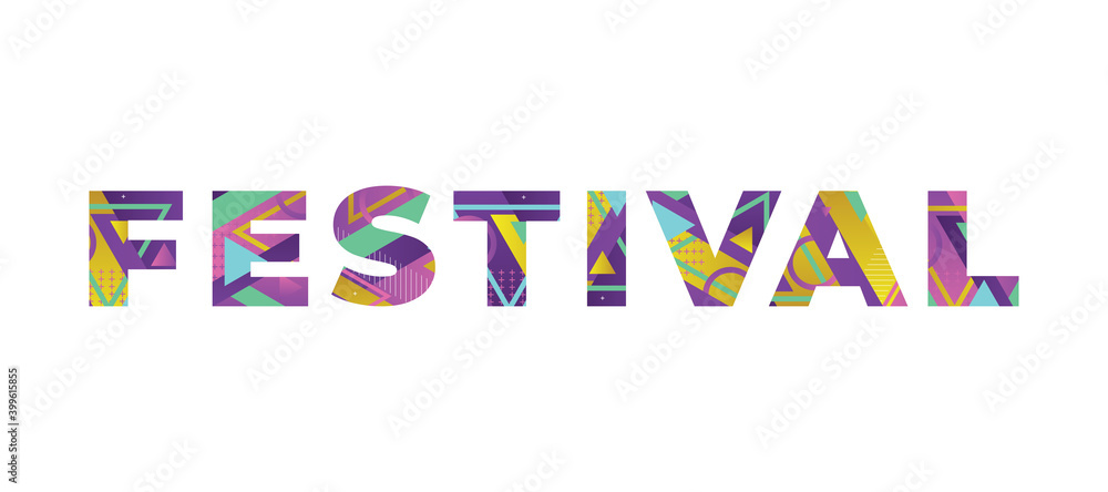 Festival Concept Retro Colorful Word Art Illustration