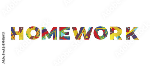 Homework Concept Retro Colorful Word Art Illustration