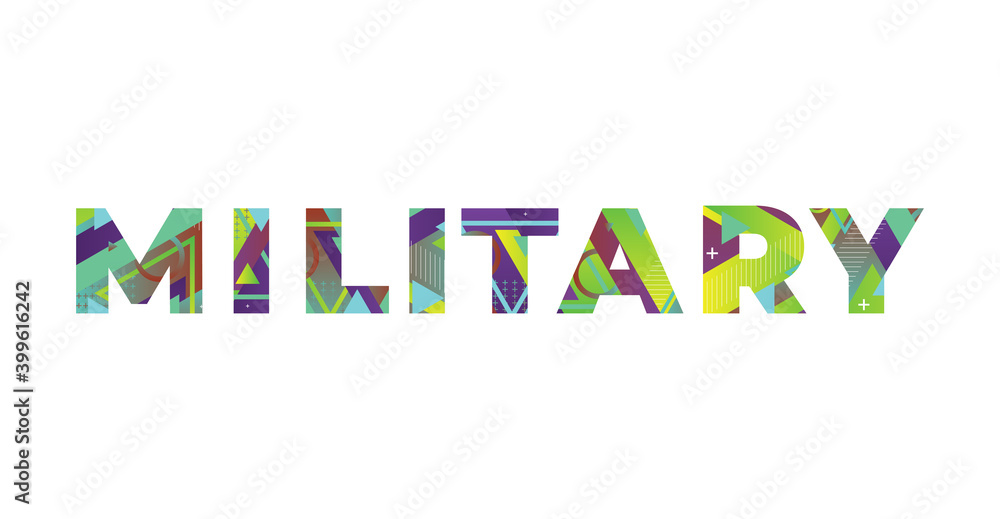 Military Concept Retro Colorful Word Art Illustration