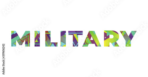 Military Concept Retro Colorful Word Art Illustration
