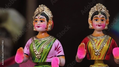 Beautiful Colorful Couple Of Traditional Indian Tanjore Bobblehead Roly Poly Dancing Dolls From Thanjavur In Chennai India Mostly Used During Navaratri Golu Festival