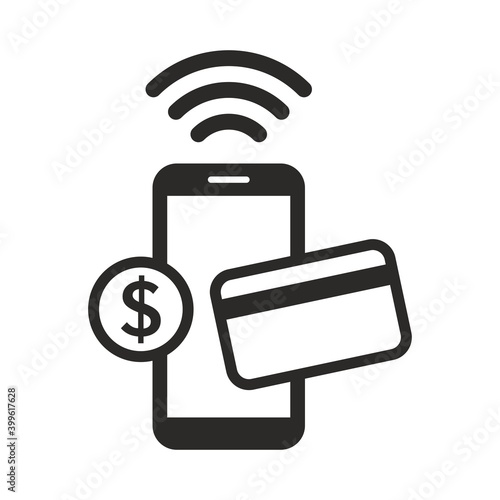 Mobile payment icon. Online banking. Payment with smartphone. NFC. Contactless payment. Vector icon isolated on white background.