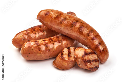 Grilled bavarian sausages, isolated on white background