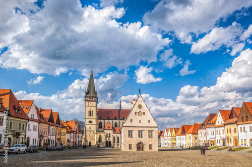 Billede på lærred Beautiful old Bardejov with church and main square in Slovakia